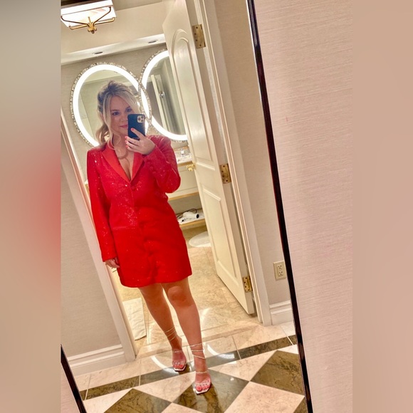 Red Sequin Blazer Mini Dress - Maeve / Anthropologie - Picture 4 of 10